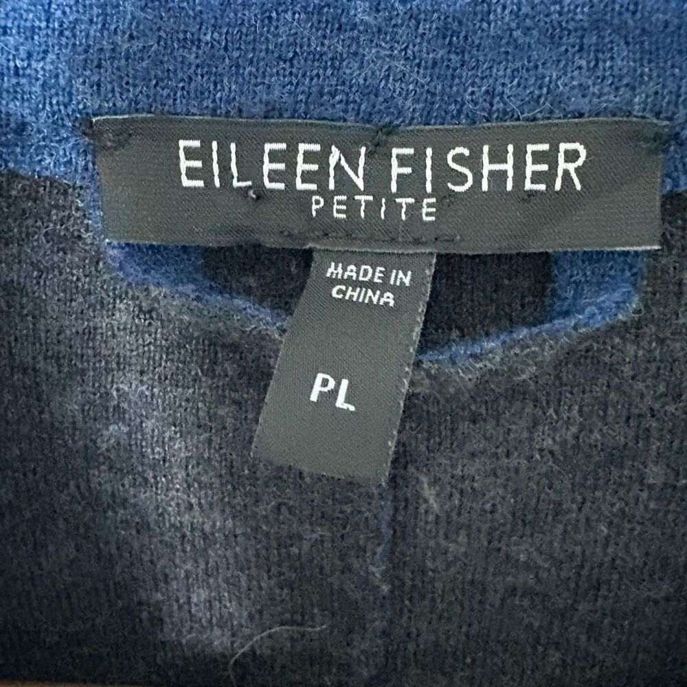 Eileen Fisher Blue Wool Snap Closure Fringe edges size PL - Picture 4 of 8